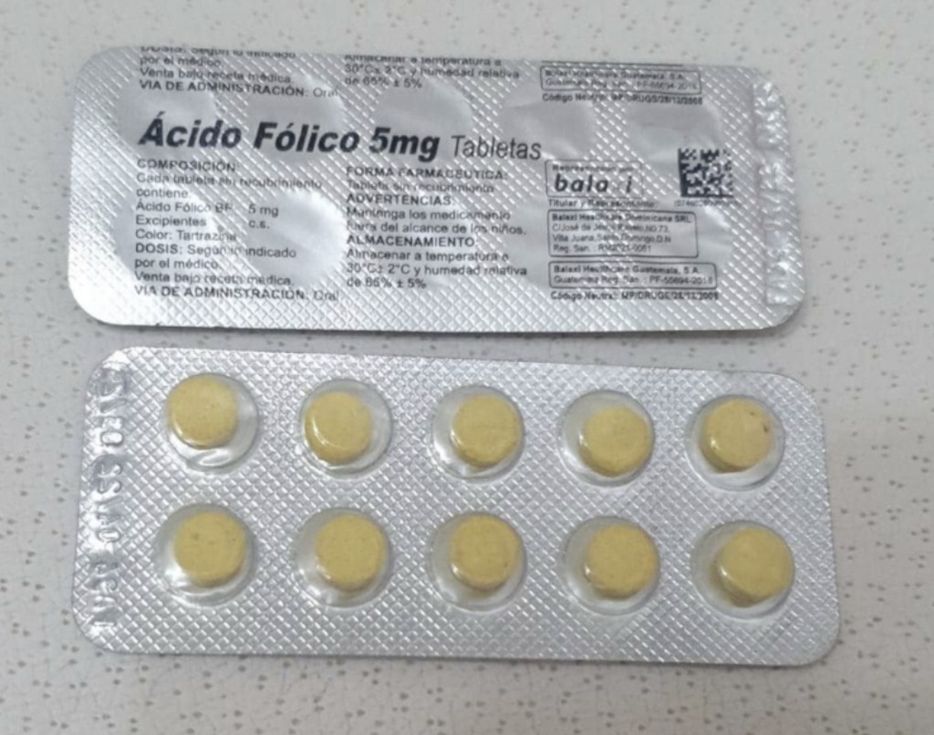 Ácido Folico 5 mg 1 blíster de 10 tabletas