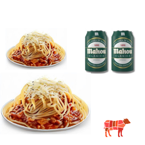 2 espaguetis boloñesa + 2 cervezas