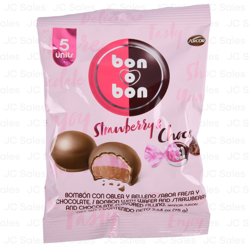 Bombón fresa con chocolate bon o bon (75 gr 5 bombones)