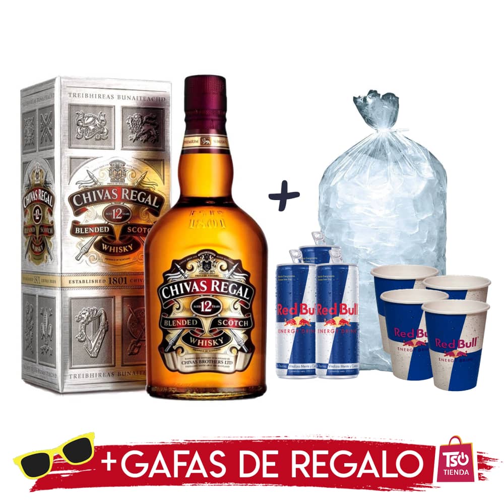 Botella Chivas Regal + 3 Red Bull + Hielo