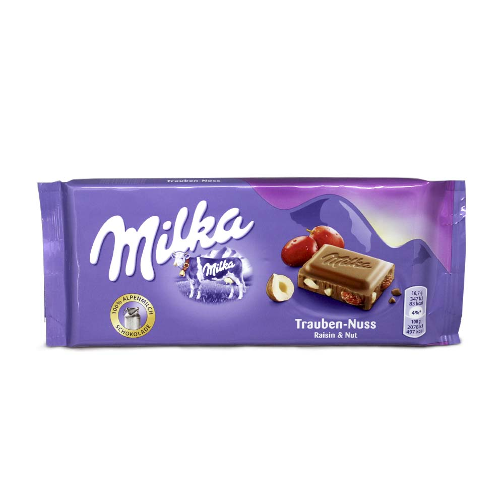 Tableta de chocolate Milka con pasas y nueces 100 g