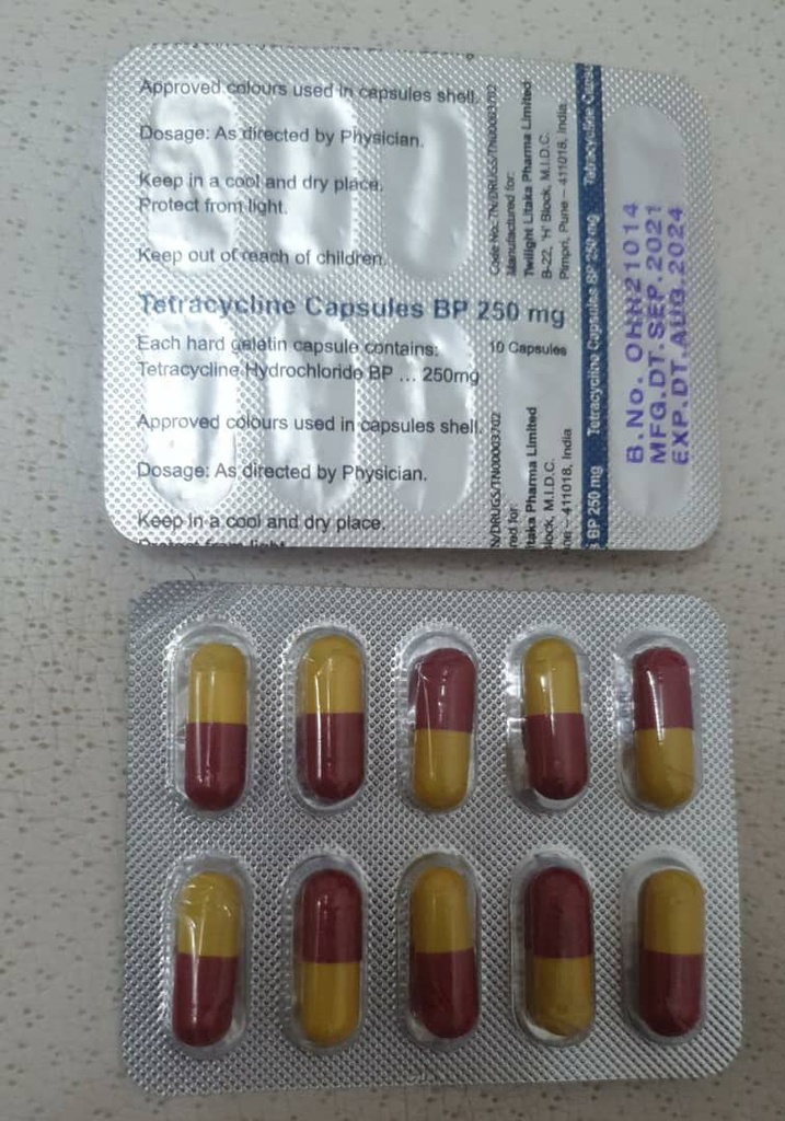 Tetracycline 250 mg (1 blister de 10 tabletas)