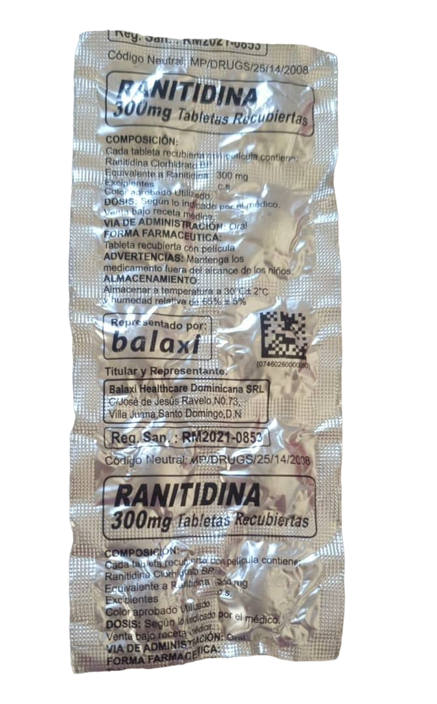 Ranitidina 300 mg (1 blíster de 10 tabletas)