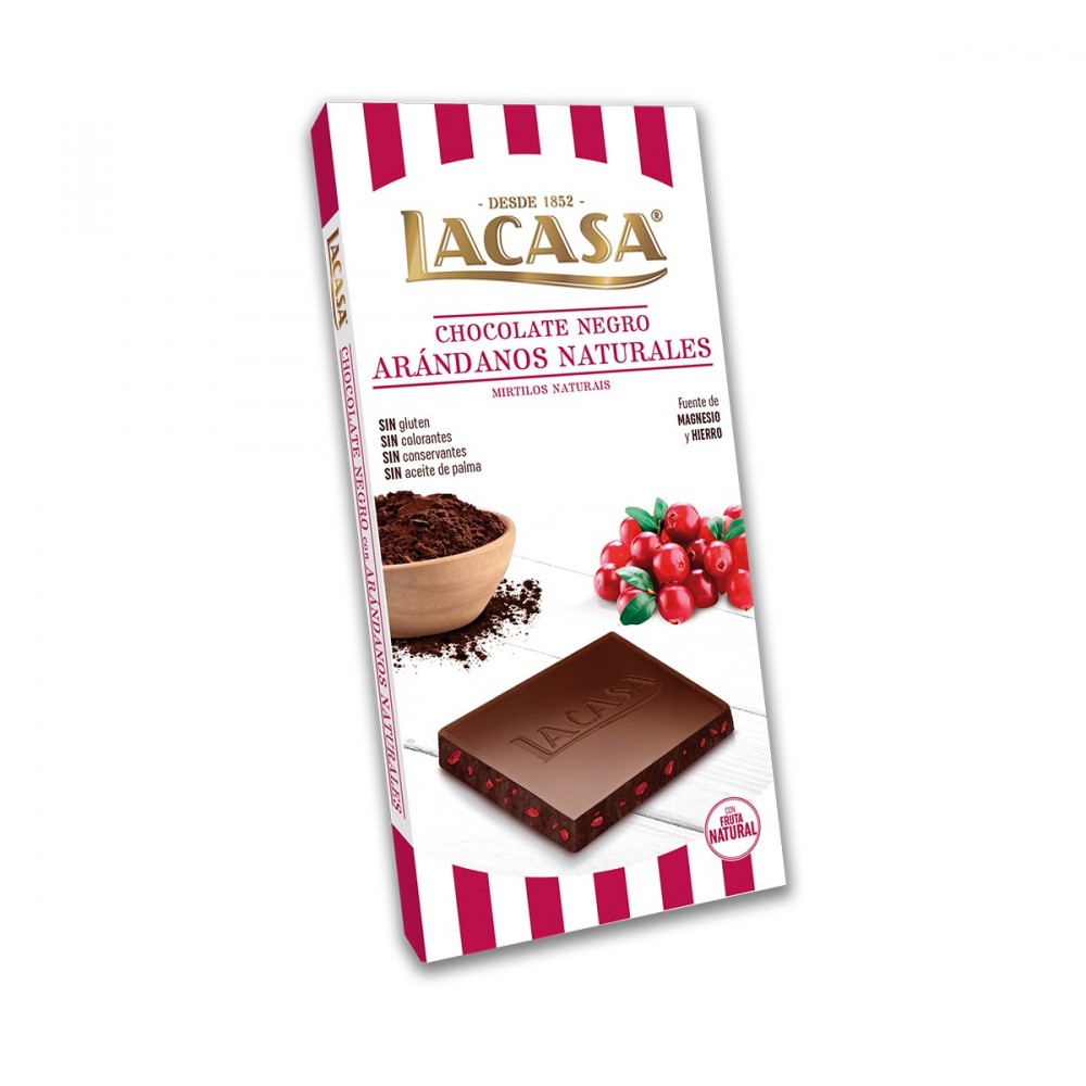 Tableta Chocolate Negro con Arandanos 100 g Lacasa