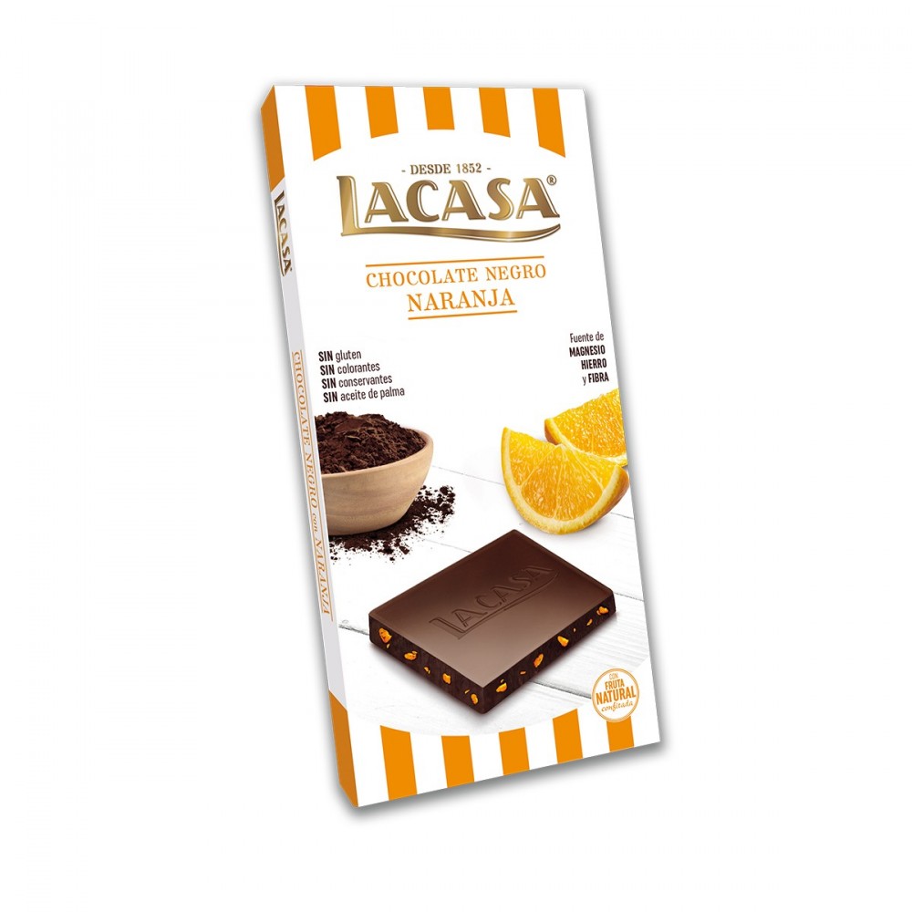 Tableta Chocolate Negro con Naranja 100 g Lacasa