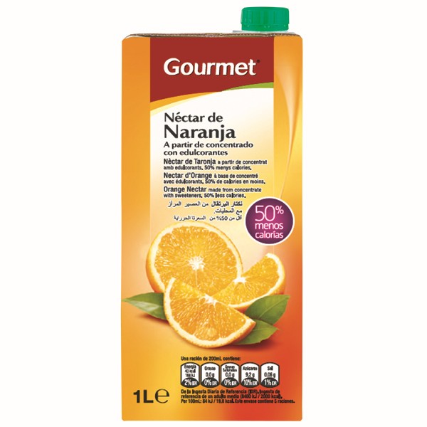 Jugo Néctar Gourmet Naranja Sin Azúcar 1L
