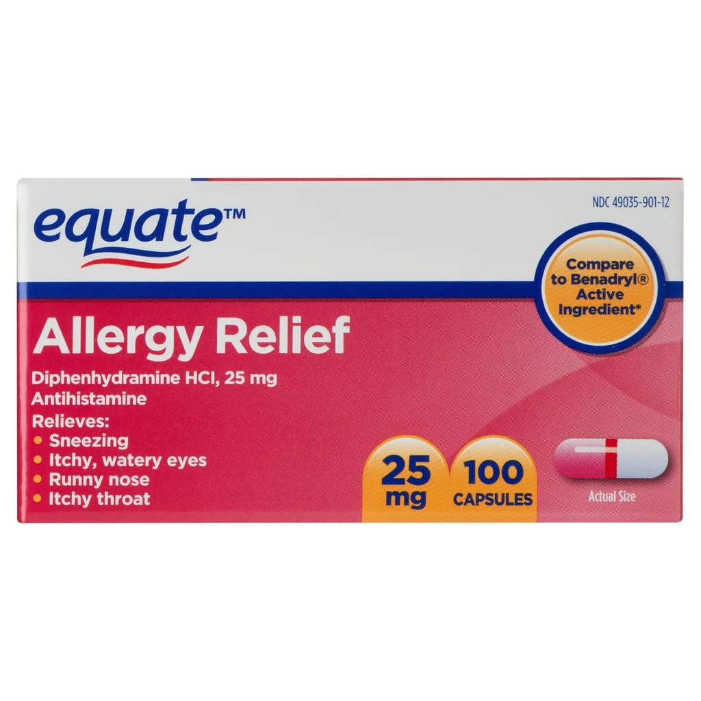 Difenhidramina Equate Reductor de Alergias 25mg 100 cápsulas