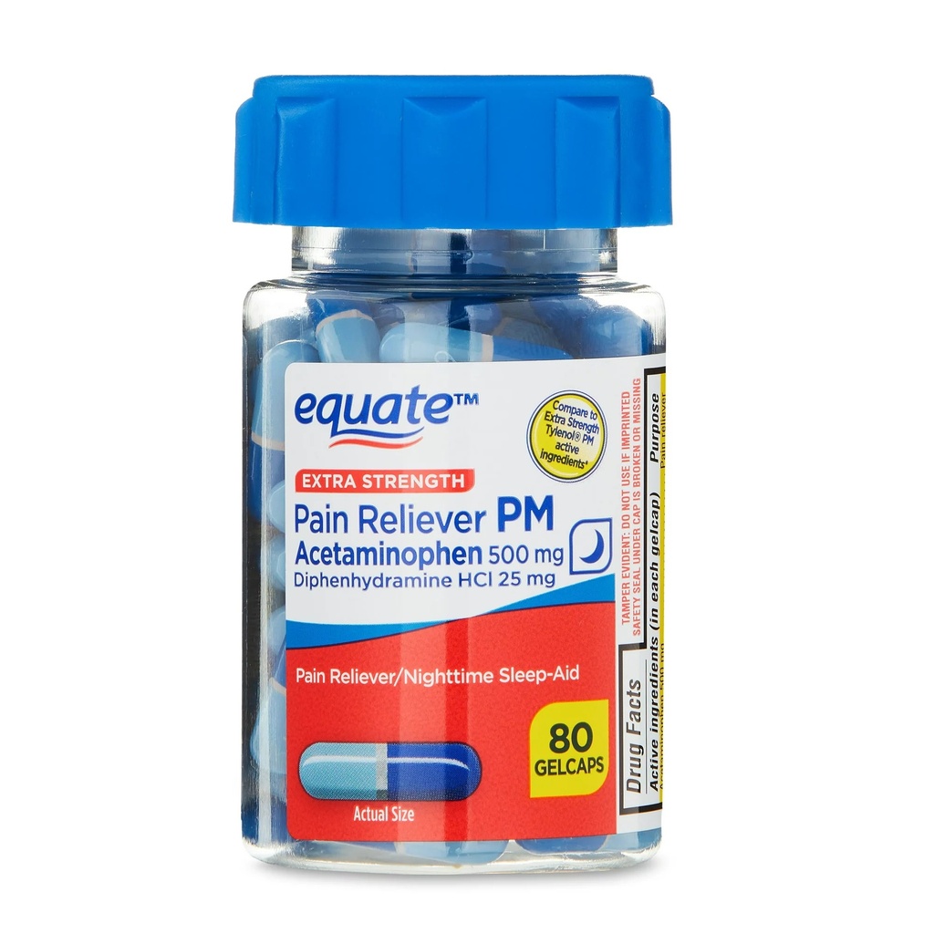 Acetaminophen+Difenhidramina Equate Extra Fuerte 500mg 80 capsulas