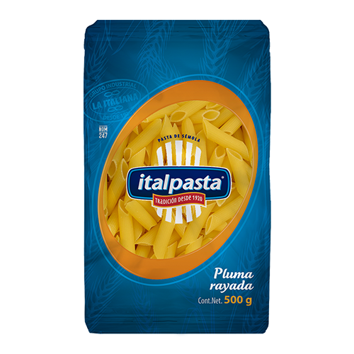 Macarrones Pluma rayada marca Italpasta de 500 g